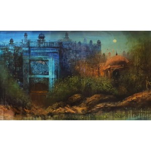 A. Q. Arif, 24 x 42 Inch, Oil on Canvas, Cityscape Painting, AC-AQ-472